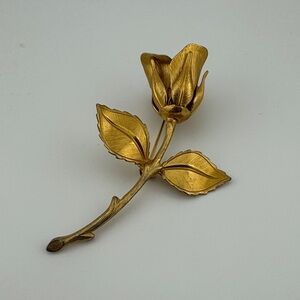 Vintage Gold Tone Rose Brooch